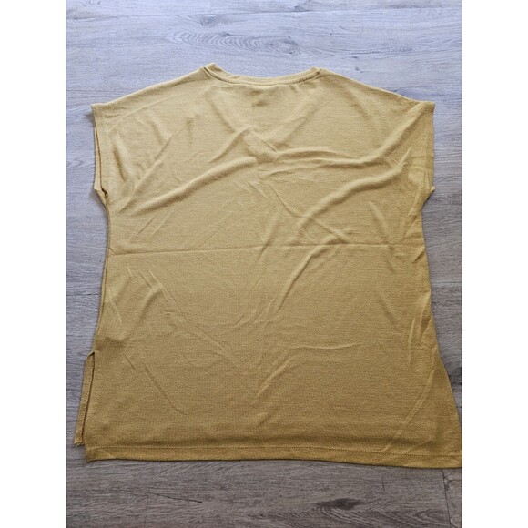 Orvis Shirt Womens Small Mustard Yellow Cap Short Sleeve V-Neck - Picture 6 of 6